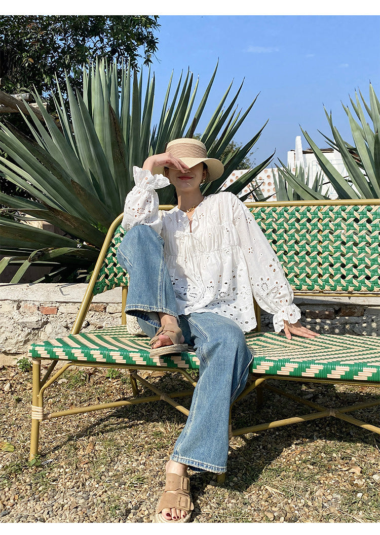 French White Shirt Women's Long Sleeve
