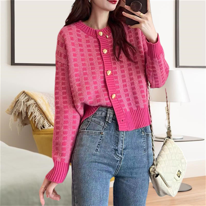Women's Plaid Loose Knitwear Sweater Coat
