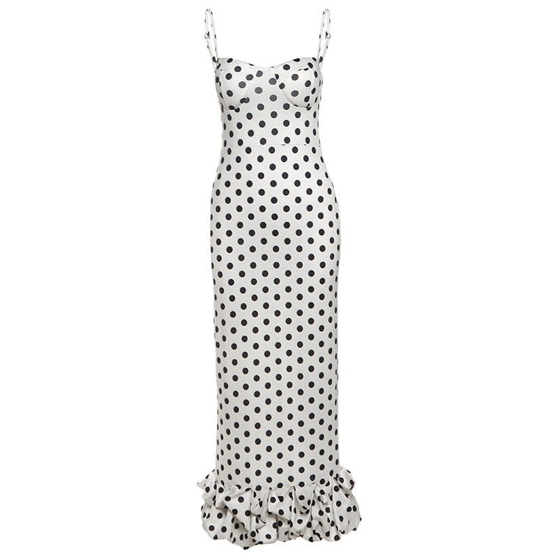 Women's Polka Dot Brace Waist Slim Fit Dress