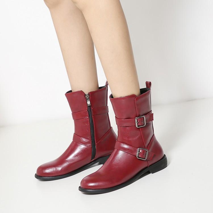 Flat Burgundy Plus Size Casual Martin Boots