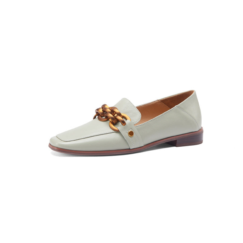 Flat Shoes With Square Toe Metal Buckle