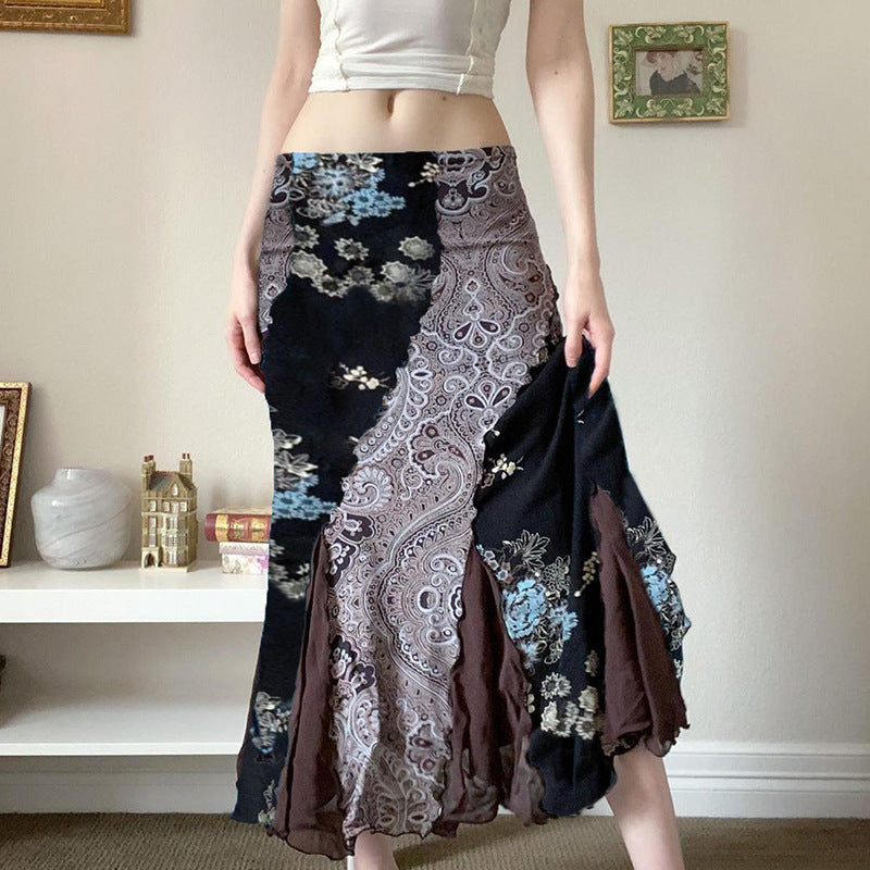 European And American Retro Style Floral Fashion All-match Skirt For Women