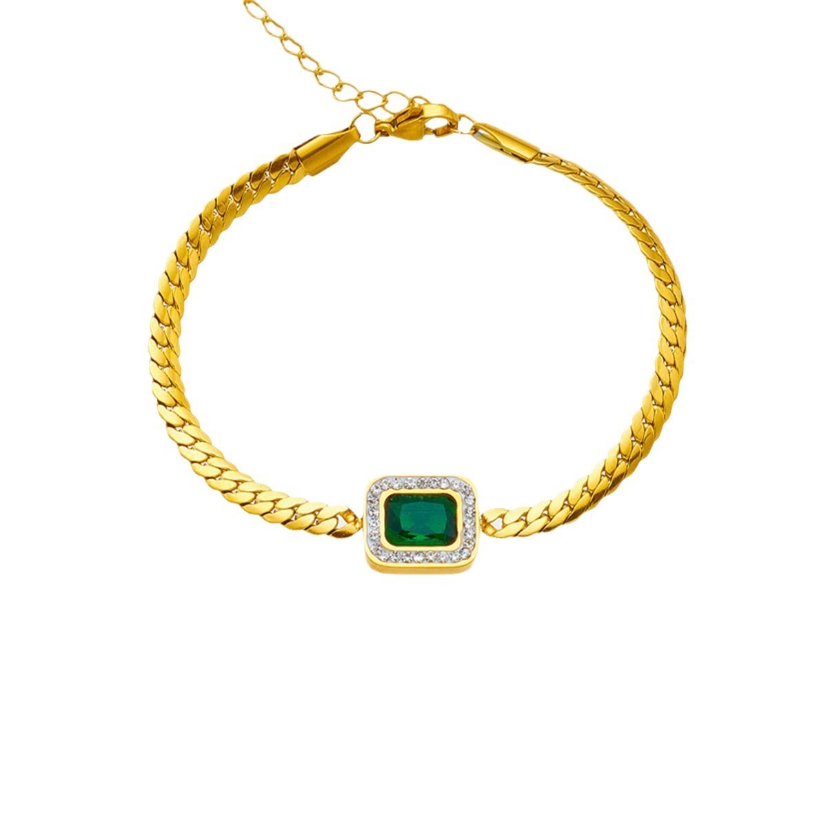 Titanium Steel Green Zircon Inlaid Mud Diamond Colorfast Women's Fashion Bracelet