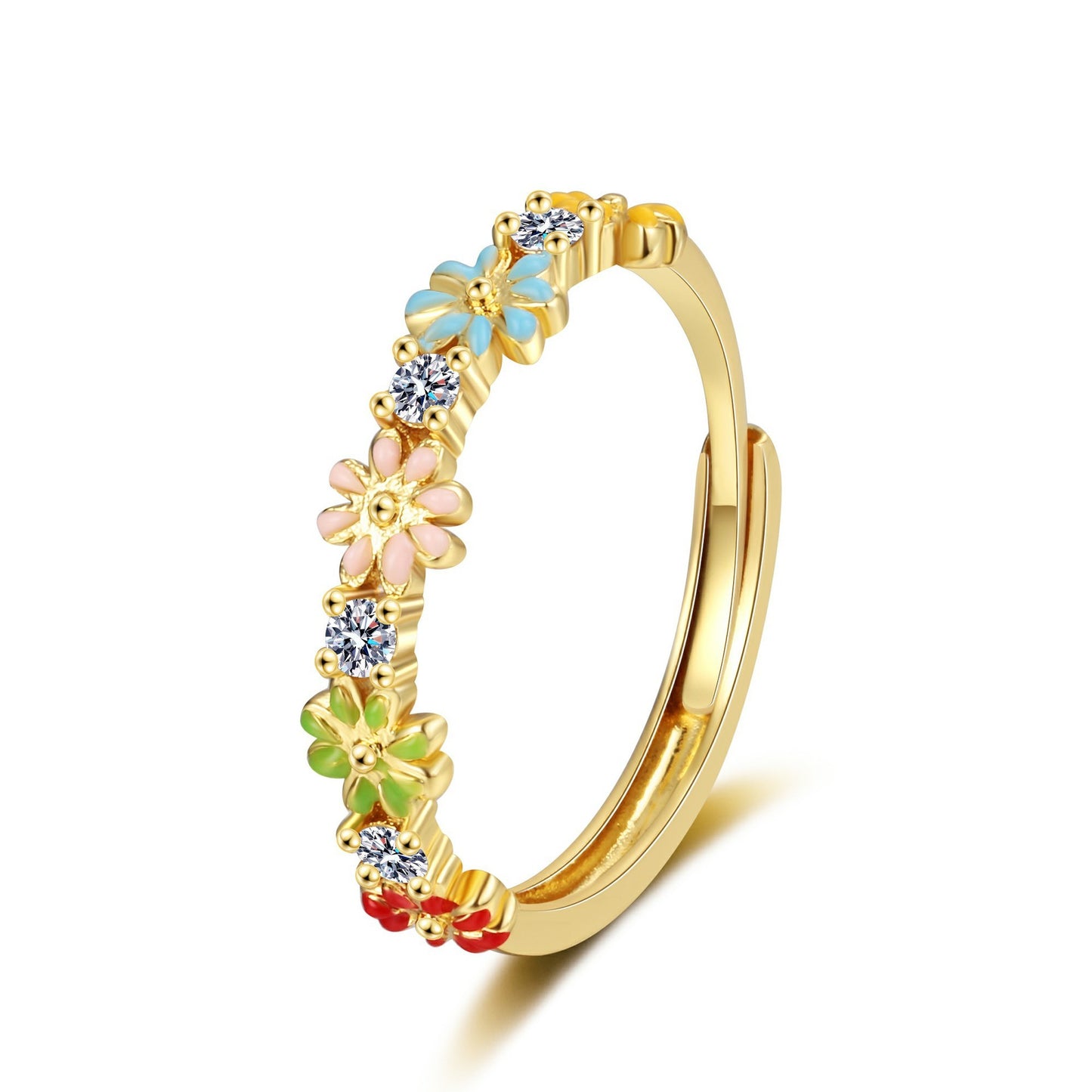 Korean Style Elegant Micro Inlaid Zircon Flower Ring