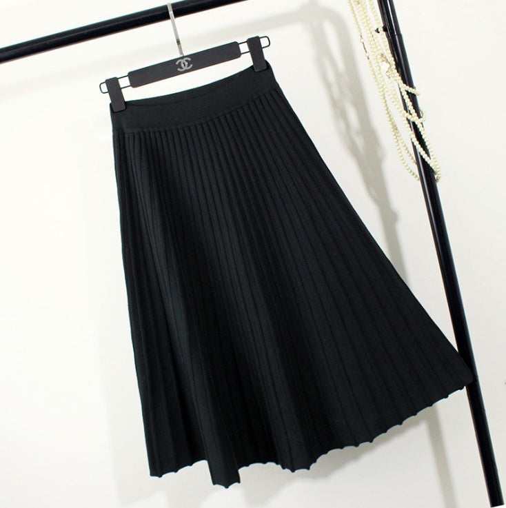 Skirt female solid color was thin knit skirt