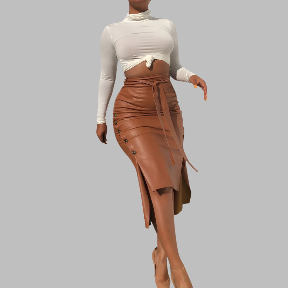 Sexy split mid-length slim-fit lace-up skirt