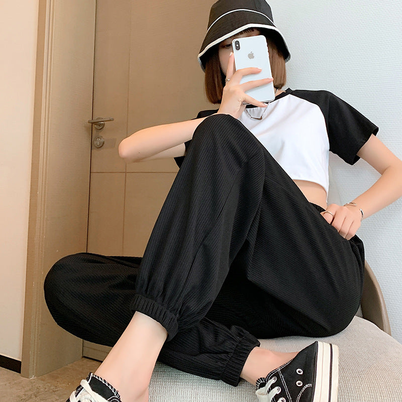 White Ice Silk Sweatpants Women Loose Summer Thin Section