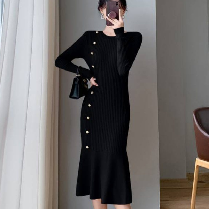 French Style Temperament Slim Fit Slimming High Waist Fishtail Sheath Dress Women