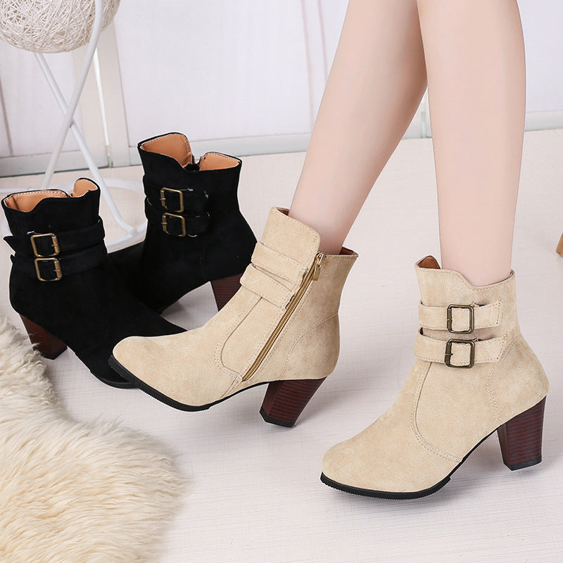 Belt buckle side zipper for women's boots