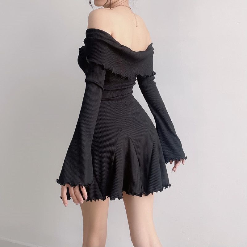 Off-shoulder Cross Long Sleeves Dress