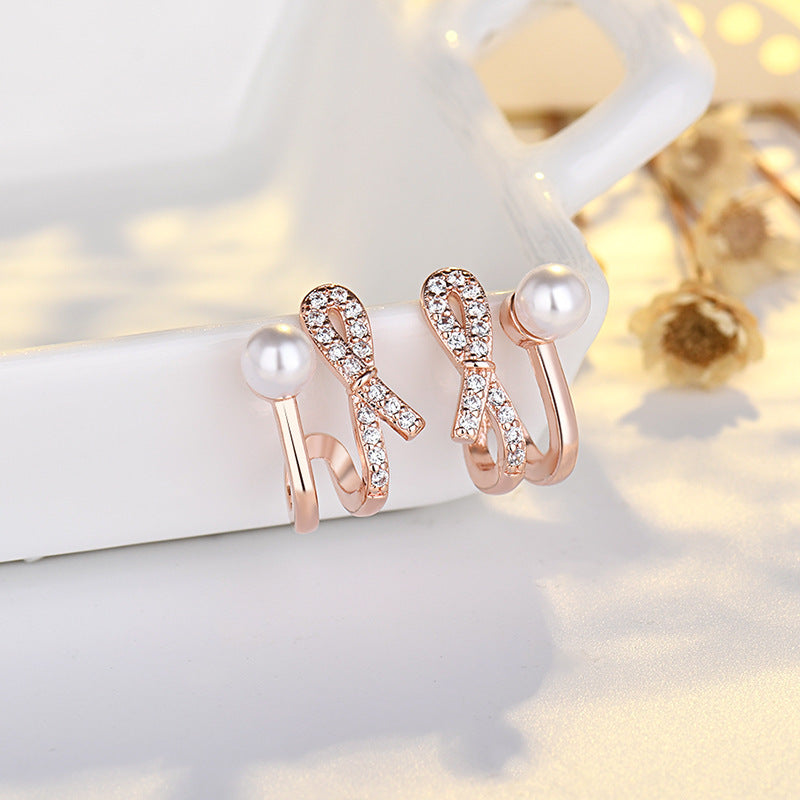 Bow Stud Earrings Women's Sterling Silver Needle Simple