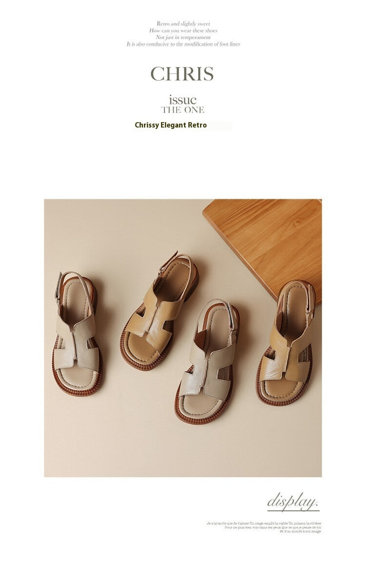 Hollowed Leisure Sheepskin Women's Shoes Summer Low Heel Sandals