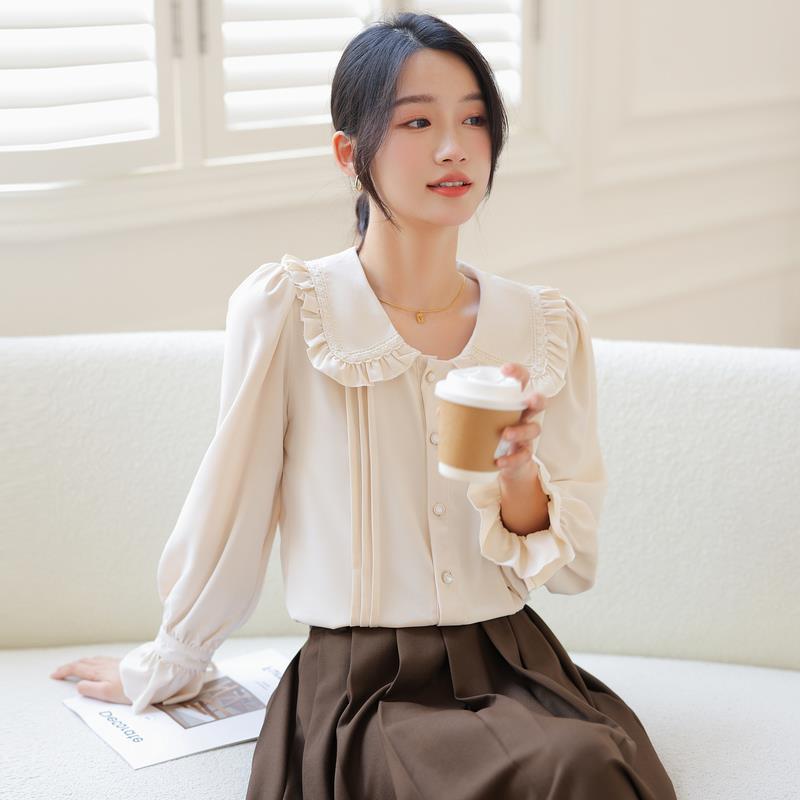 Doll Collar Long Sleeve Shirt Design Sense Niche