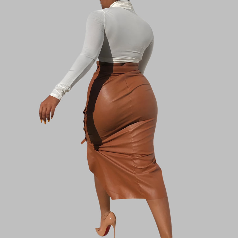 Sexy split mid-length slim-fit lace-up skirt