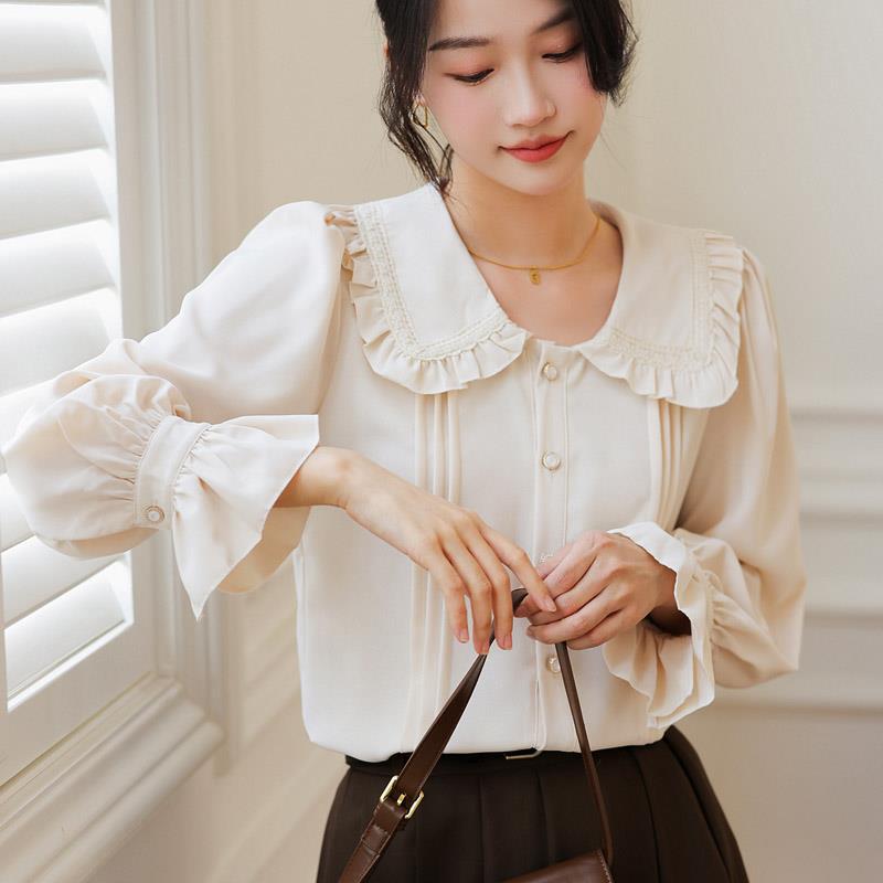 Doll Collar Long Sleeve Shirt Design Sense Niche