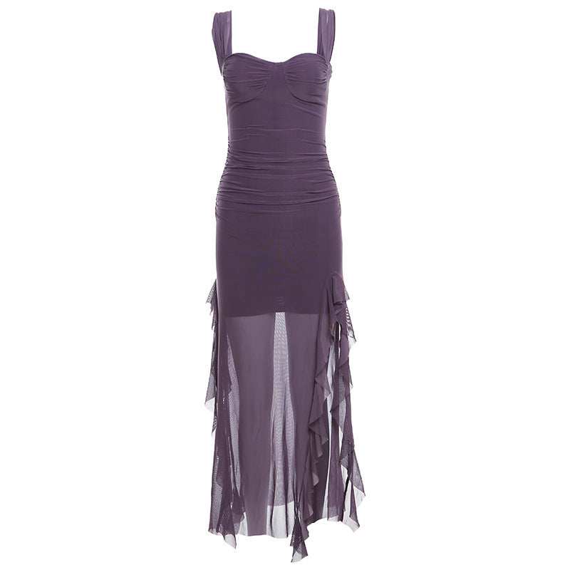 Spring New Women's Sexy Hot Girl Strap Tube Top Split Sheath Long Dress