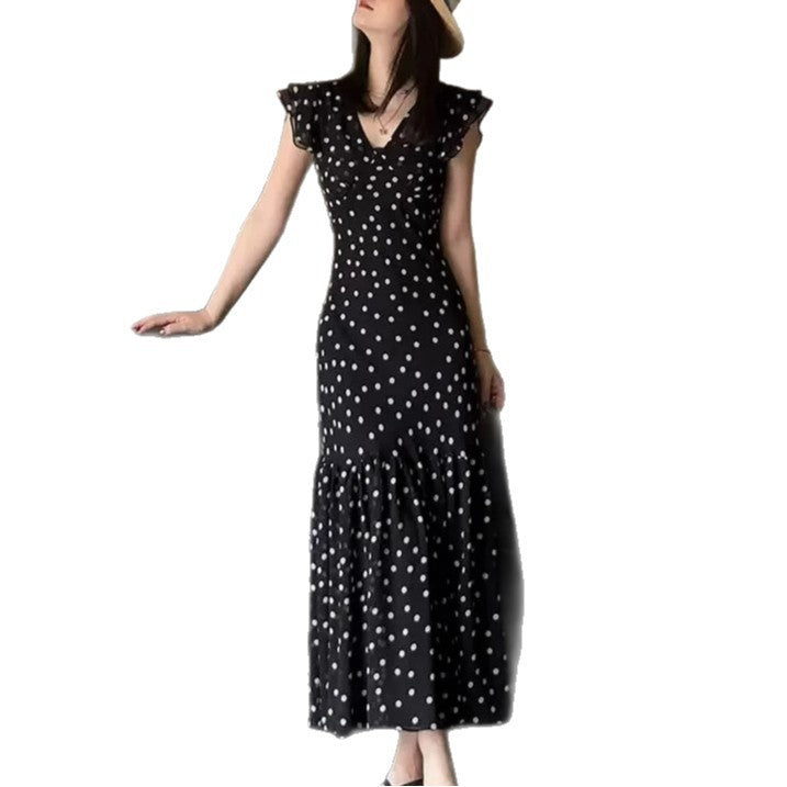 Summer New Slim Fit Show Thin Black French Polka Dot Fashion Dress