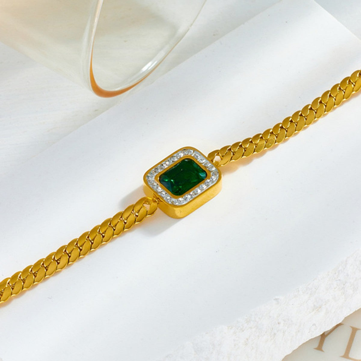 Titanium Steel Green Zircon Inlaid Mud Diamond Colorfast Women's Fashion Bracelet