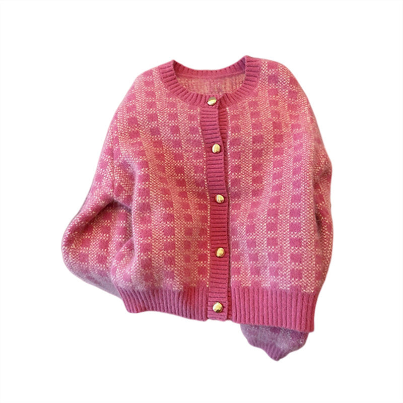Women's Plaid Loose Knitwear Sweater Coat