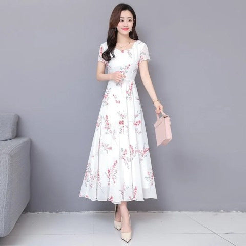 Fashionable Floral Short Sleeve Midi Dress Temperament