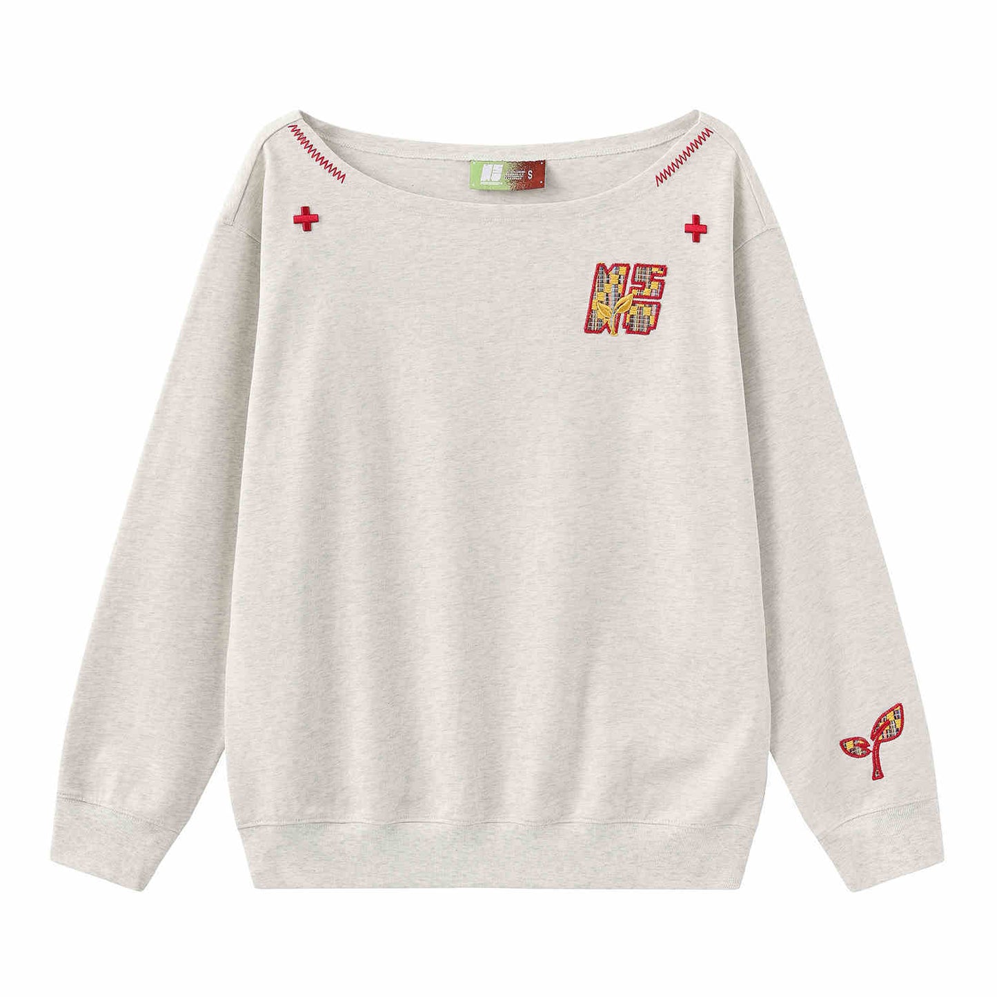 Women's Paste Cloth Embroidery Slant Shoulder Loose Long Sleeve Top