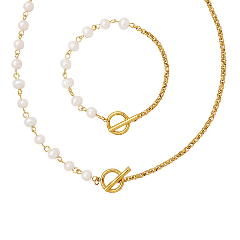 Retro Affordable Luxury Freshwater Pearl OT Buckle Bracelet Necklace