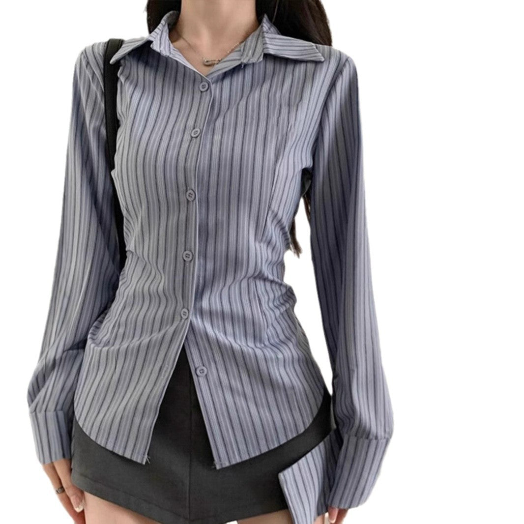 Blue With Long Sleeves Striped Shirt
