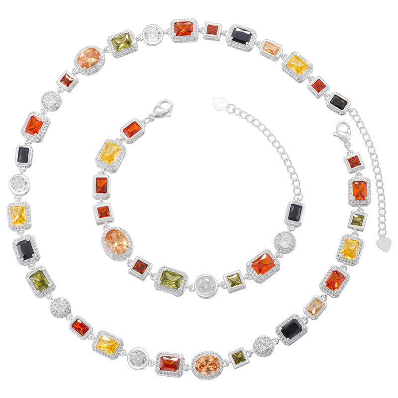 Temperament Entry Lux Diamond Square Bracelet And Necklace Set