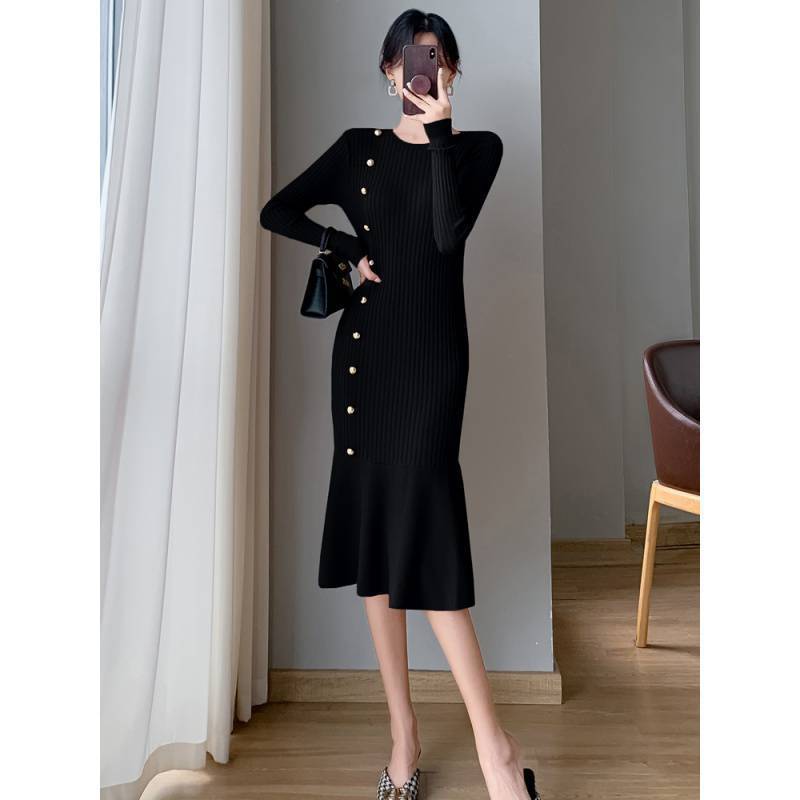 French Style Temperament Slim Fit Slimming High Waist Fishtail Sheath Dress Women