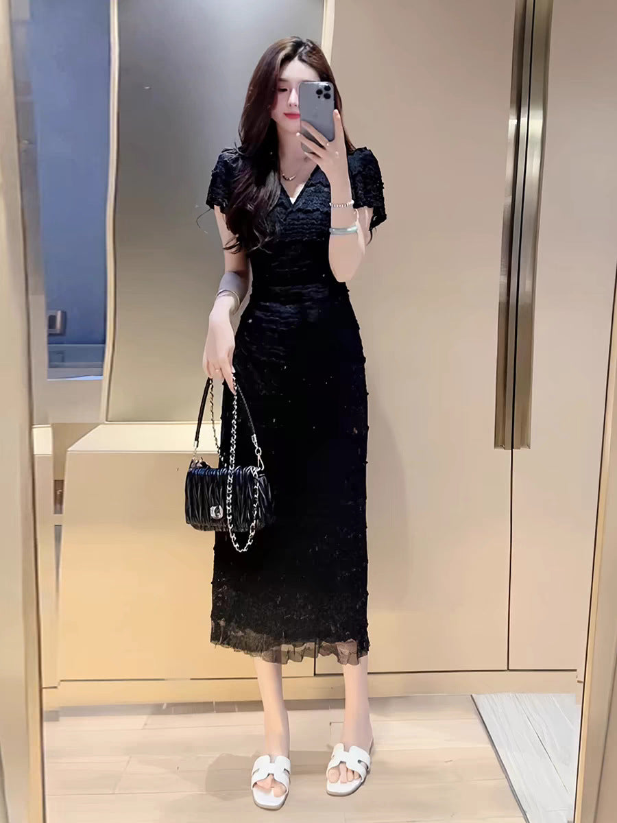 One-piece Lace Crochet Flying Sleeves Dress Female Summer Elegance V-neck