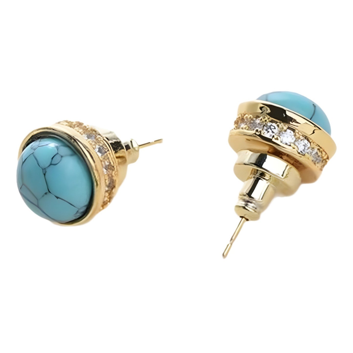 Natural Stone Stud Earrings Round Diamond Gold-plated Earrings