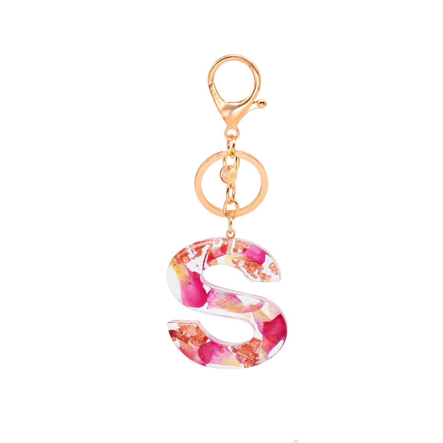 Petal Resin Keychain English Alphabet Pendant