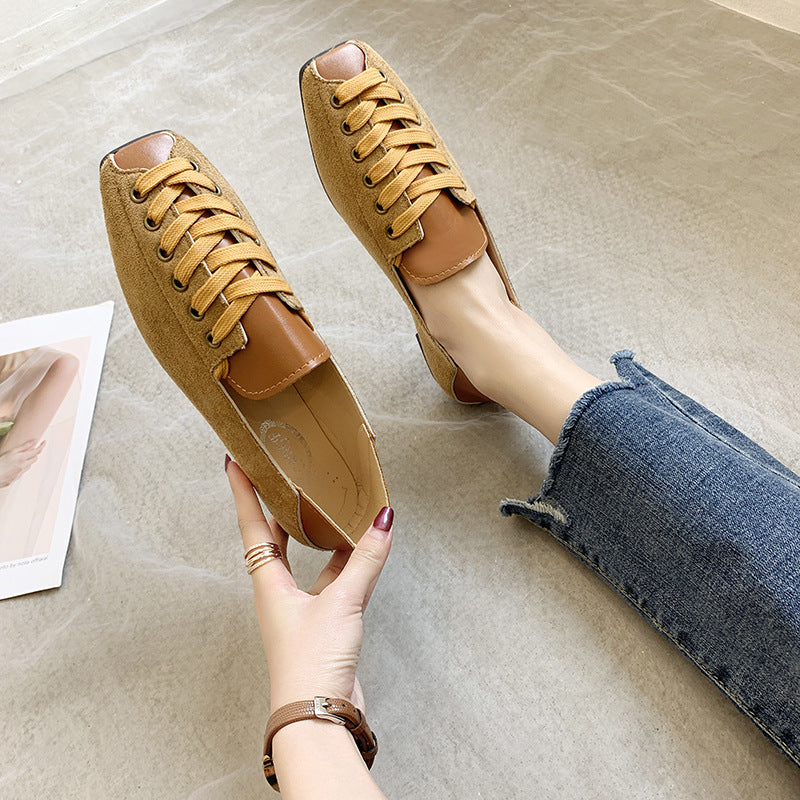 One-legged Peas Shoes Square Toe All-match Shallow Mouth Flat Single Shoes Women