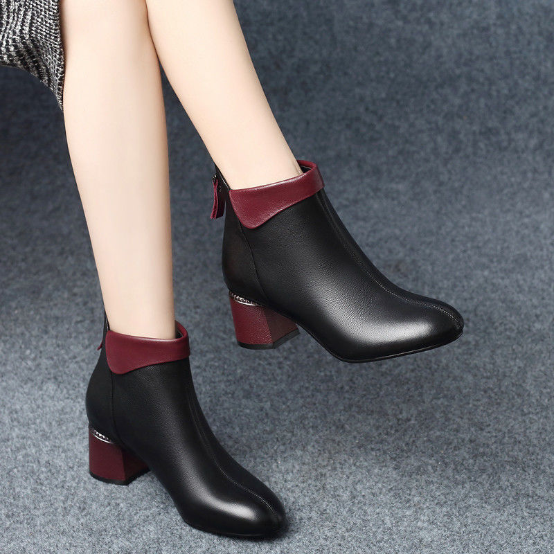 Platform Chunky Heel Ankle Boots Plus Fleece Zipper Boots