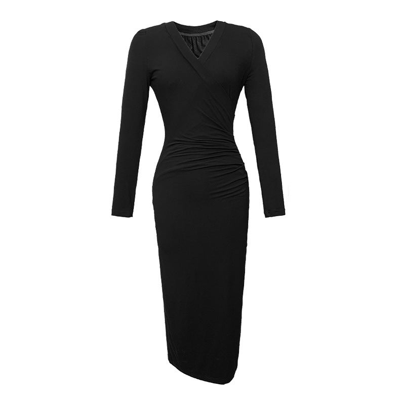 Women's French Style V-neck Slim Dress