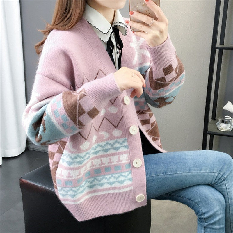 Knitted Cardigan Long Sleeve Jacket Women Lazy Style Ladies Sweater Loose