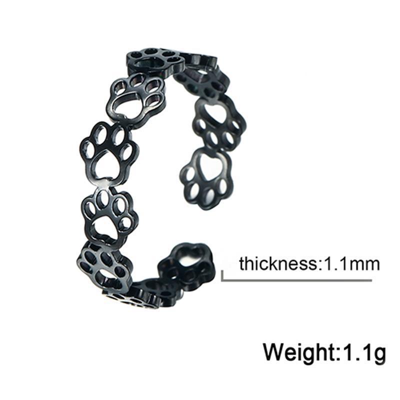 Stainless Steel Black Cut-out Cat's Paw Footprints Open Ring