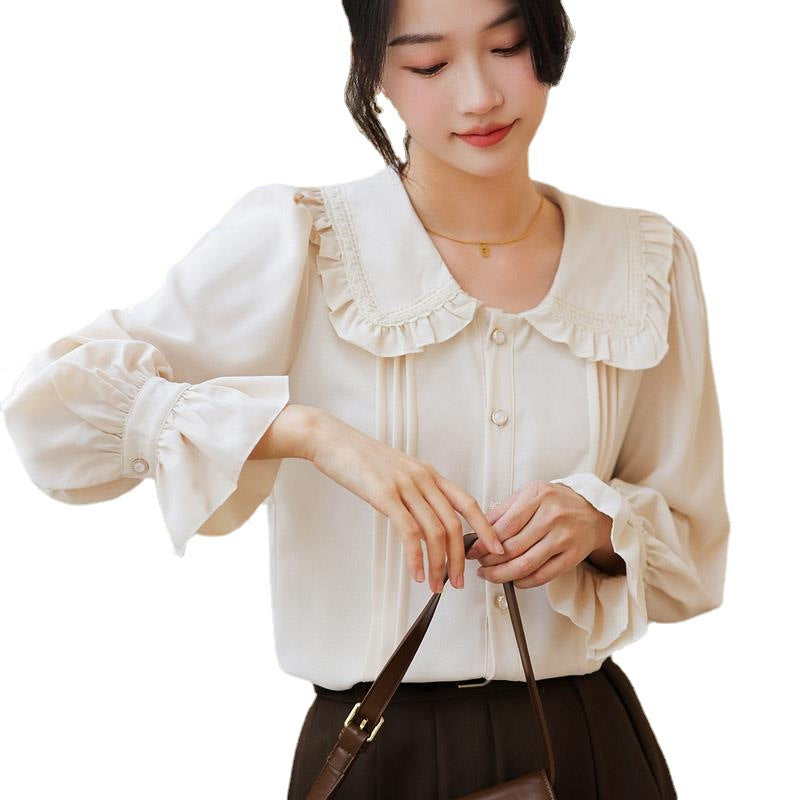 Doll Collar Long Sleeve Shirt Design Sense Niche
