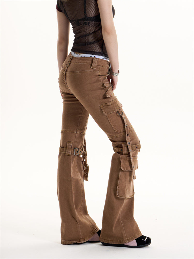 Retro Hot Girl Brown Cargo Jeans Women
