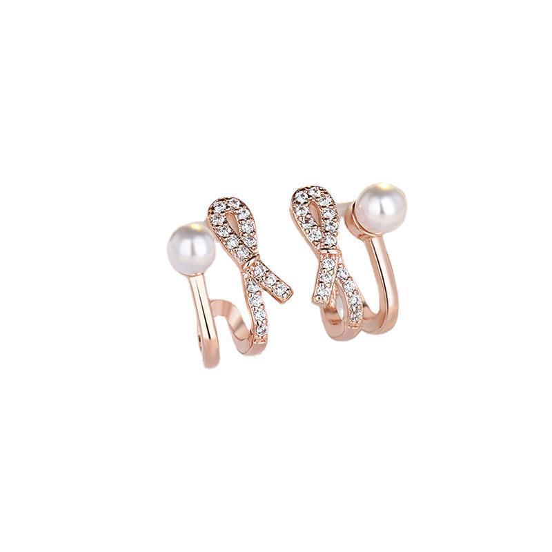 Bow Stud Earrings Women's Sterling Silver Needle Simple