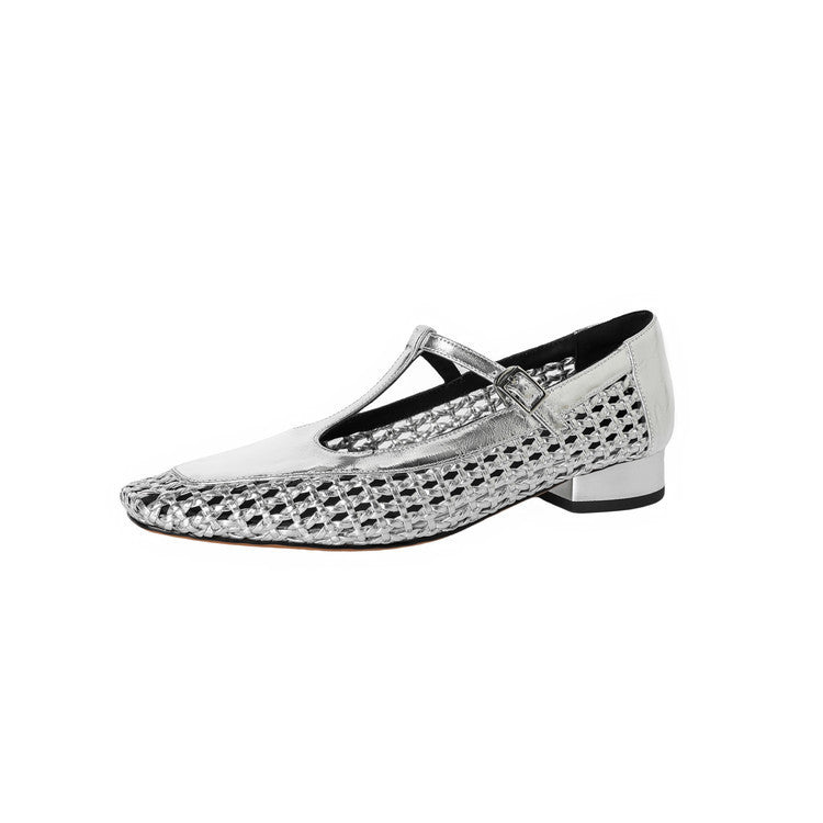 Mid Heel Authentic Leather Silver Mary Jane Shoes Sandals New