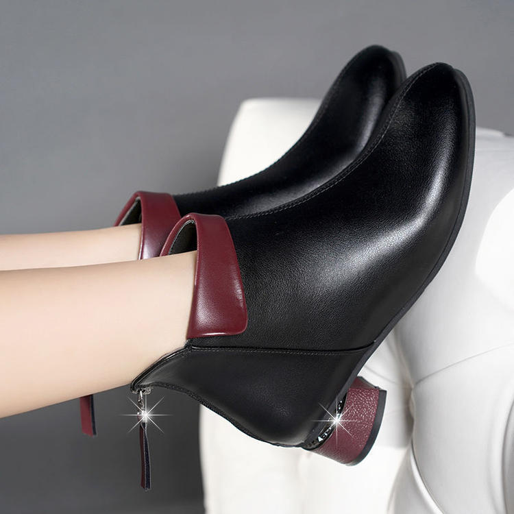 Platform Chunky Heel Ankle Boots Plus Fleece Zipper Boots