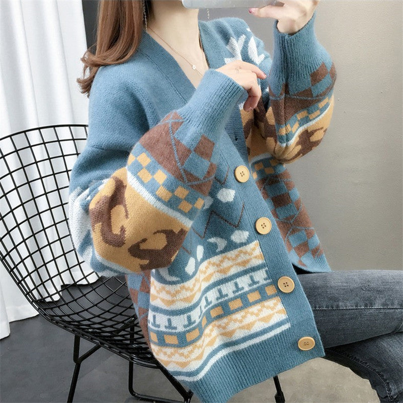 Knitted Cardigan Long Sleeve Jacket Women Lazy Style Ladies Sweater Loose