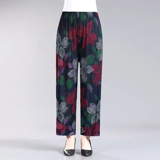 Ice Silk Wide-leg Pants Middle-aged And Elderly Loose Flower Pants