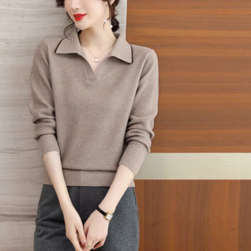 Spring And Autumn New Polo Collar Top Western Style Fashion Sweater