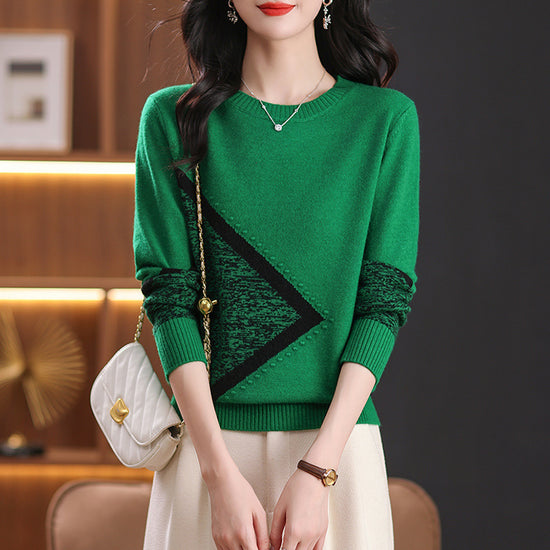 Round Neck Multicolor Sweater Sweaters Women's Clothing Long Sleeve