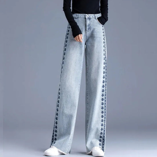 Women's Jeans High Waist Nostalgic Embroidered Loose
