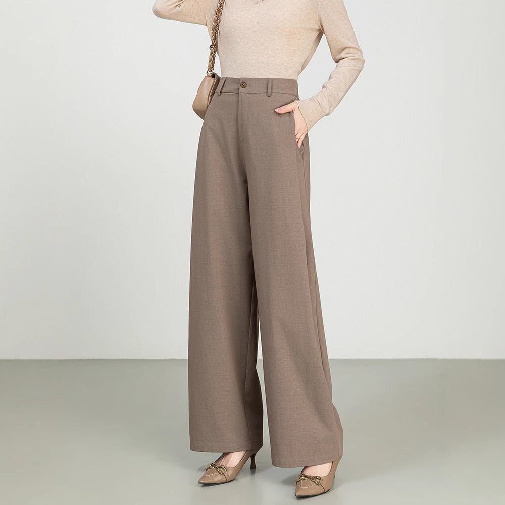 Cotton And Linen High Waist Suit Straight Wide-leg Pants