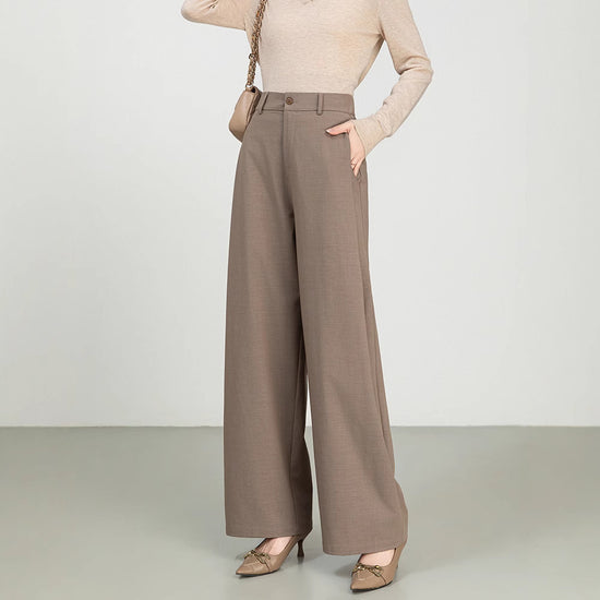 Cotton And Linen High Waist Suit Straight Wide-leg Pants