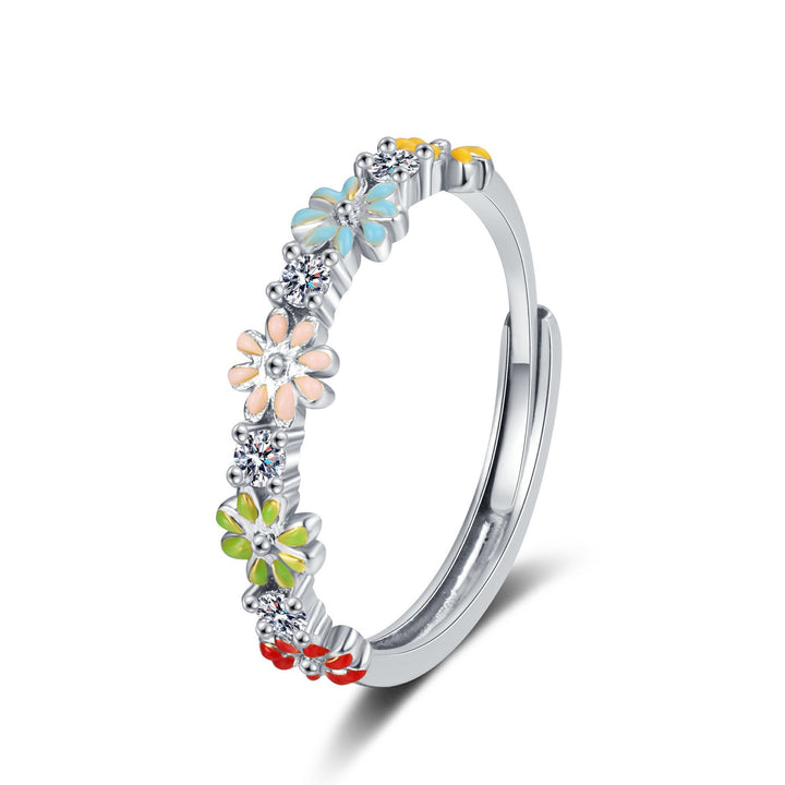 Korean Style Elegant Micro Inlaid Zircon Flower Ring